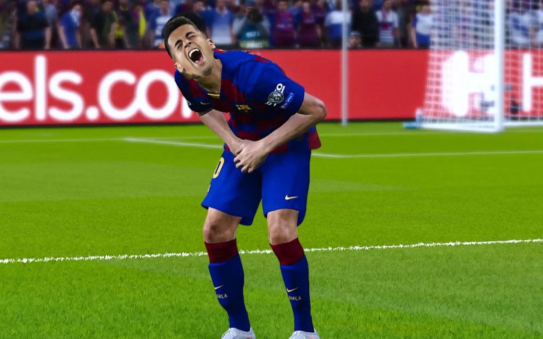 pes2020当实况足球里的球员被踢中蛋蛋后