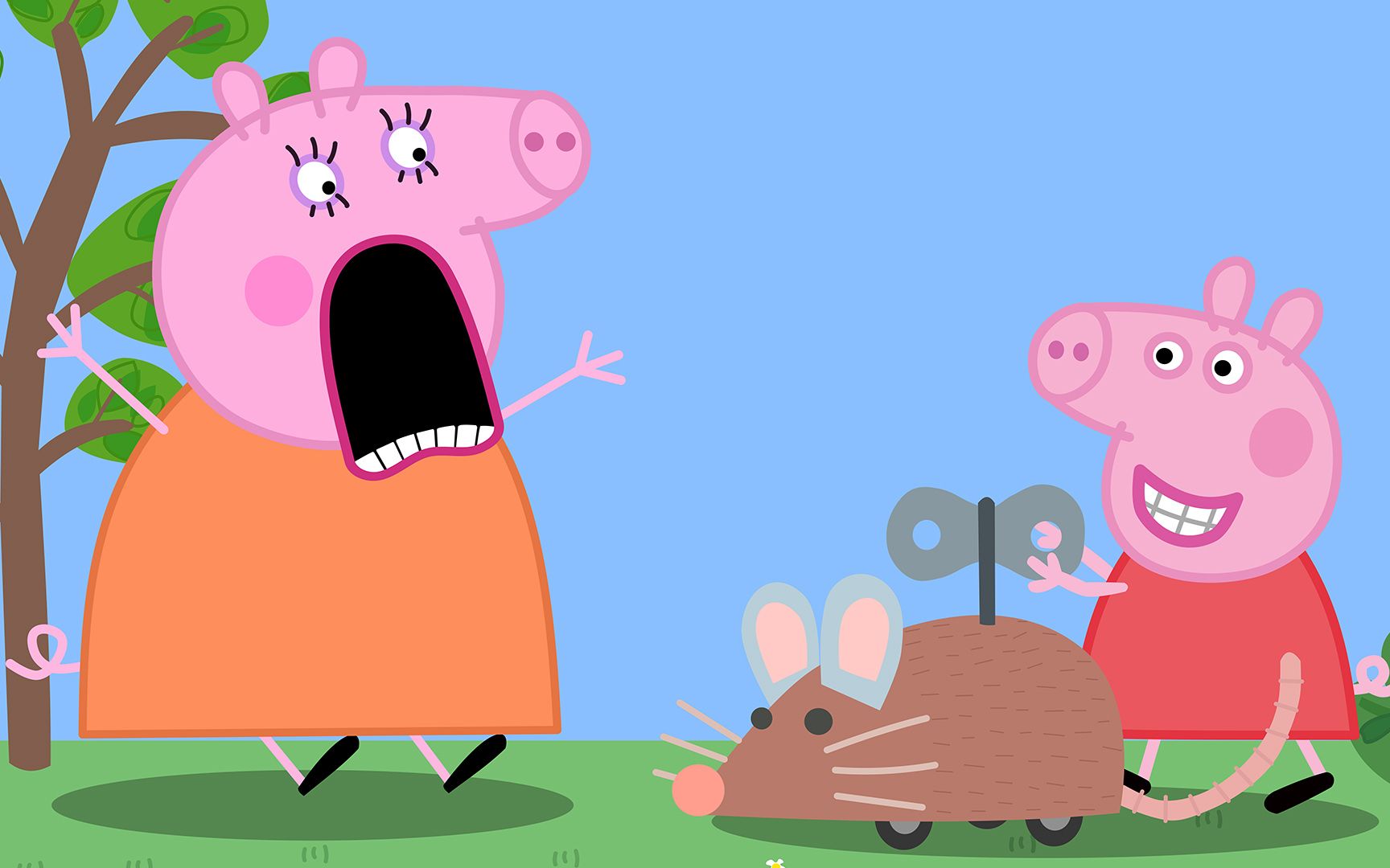 小猪佩奇用魔法变出巨型发条老鼠