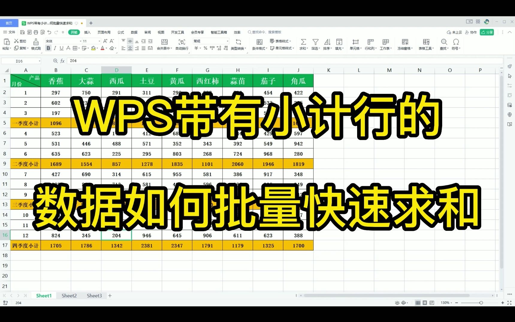 WPS带有小计行的数据如何批量快速求和哔哩哔哩bilibili