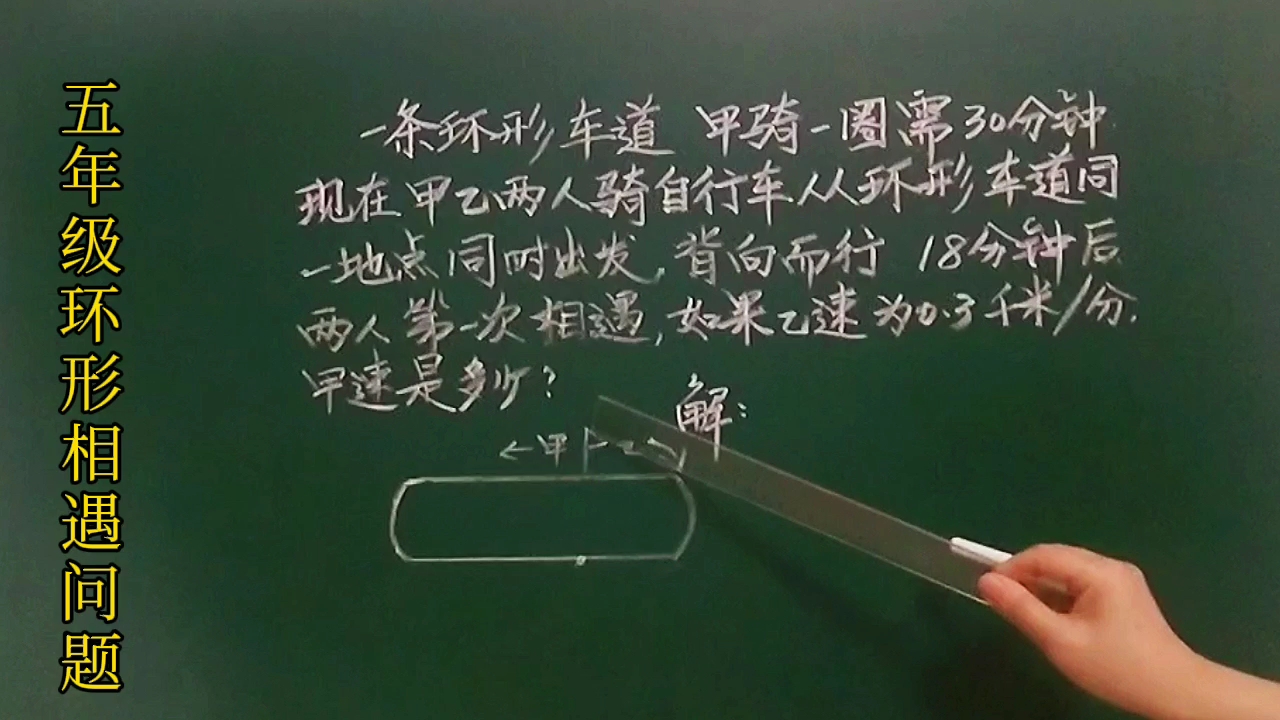 五:甲乙相背而行,18分钟后相遇,乙速是每分钟0.3㎞,甲速是多少?哔哩哔哩bilibili