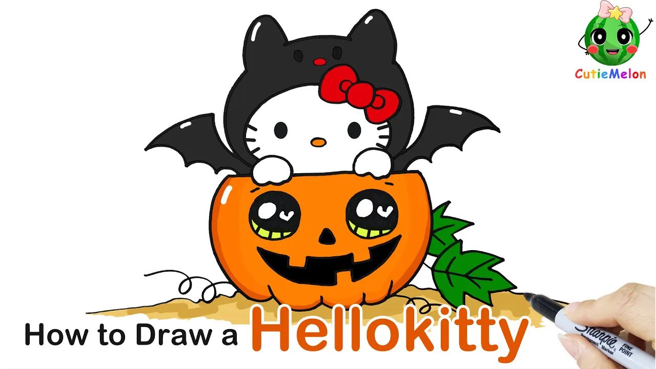 儿童简笔画万圣节凯蒂猫 𐟎ƒ How to Draw Pumpkins & Hellokitty |Cute Halloween Art|Easy Drawin哔哩哔哩bilibili