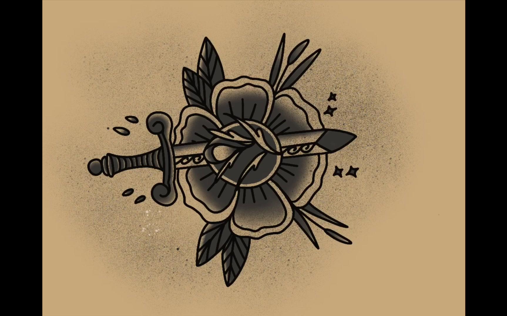 swords&rose oldschool tattoo-剑与玫瑰