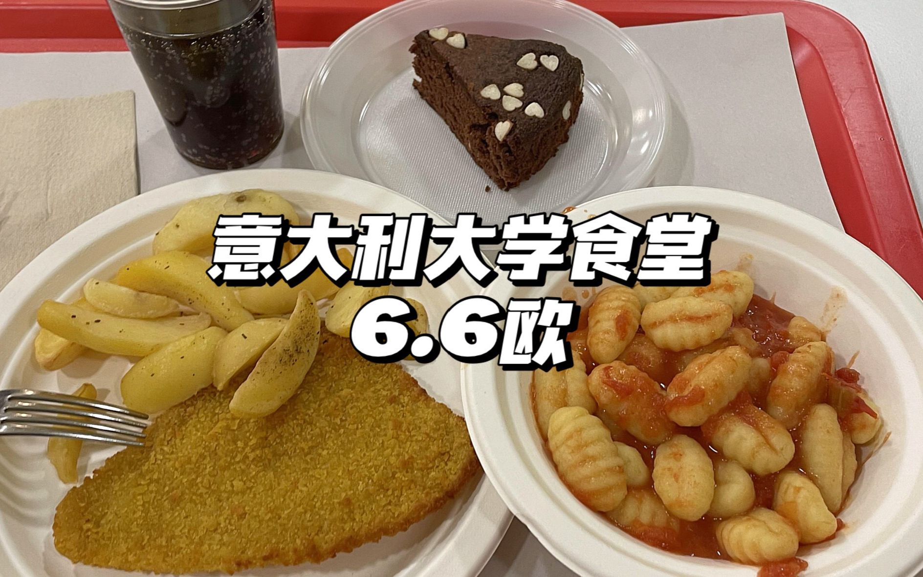 意大利大学食堂6.6欧套餐,意大利美食vlog(土豆团子,炸鱼排,薯条,巧克力蛋糕,可乐)哔哩哔哩bilibili