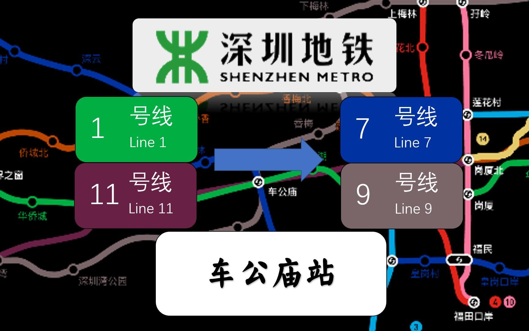 【深圳地铁】车公庙站换乘实录1号线/11号线→7号线/9号线
