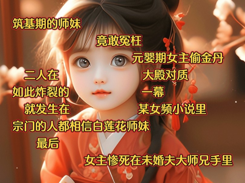 《炸裂绝代》筑基期的师妹,竟敢冤枉元婴期女主偷金丹.二人在大殿对质.如此炸裂的一幕,就发生在某女频小说里.宗门的人都相信白莲花师妹.最后,...