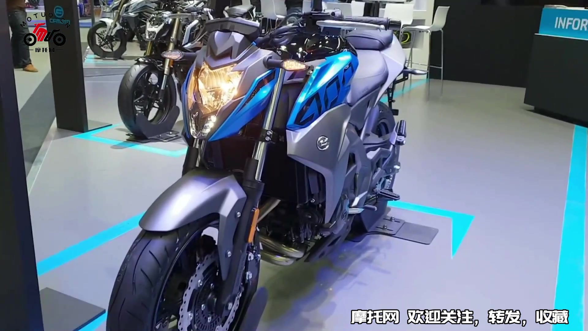 春风400nk春风蓝,车展外观细节实拍,颜值很高的双缸国产摩托车