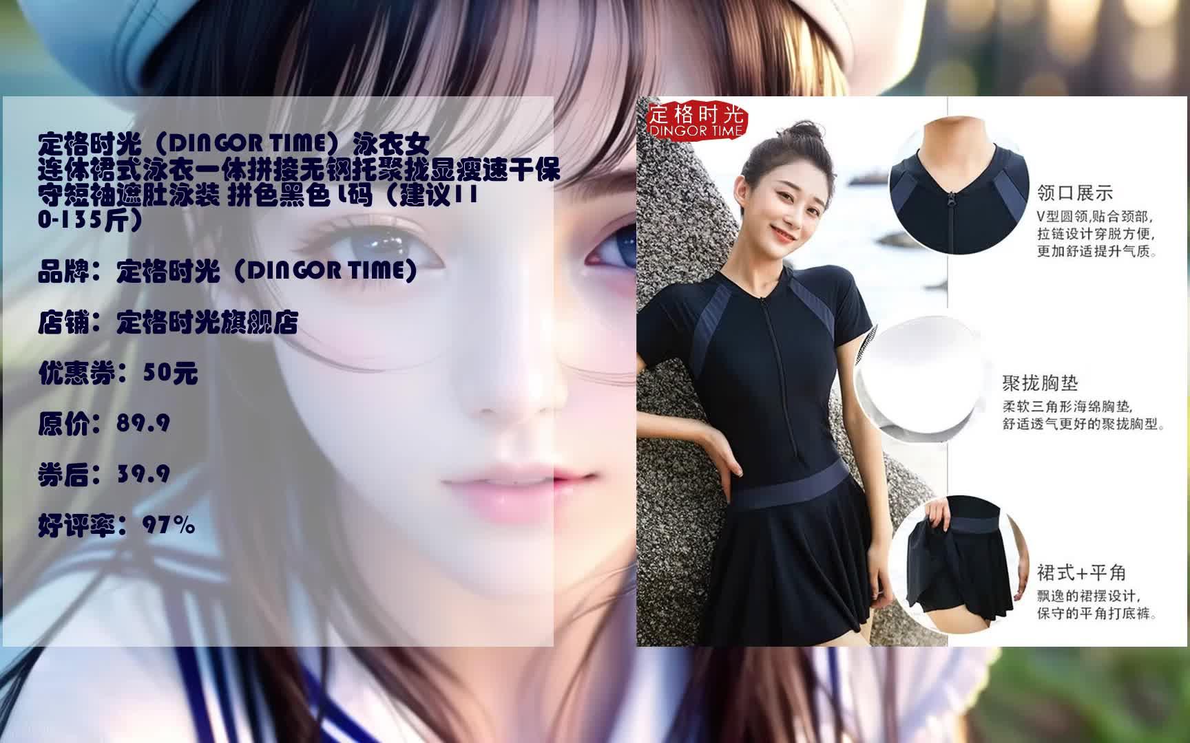 【京东618 领优惠卷 拿红包】 定格时光(dingor time)泳衣女连体裙式
