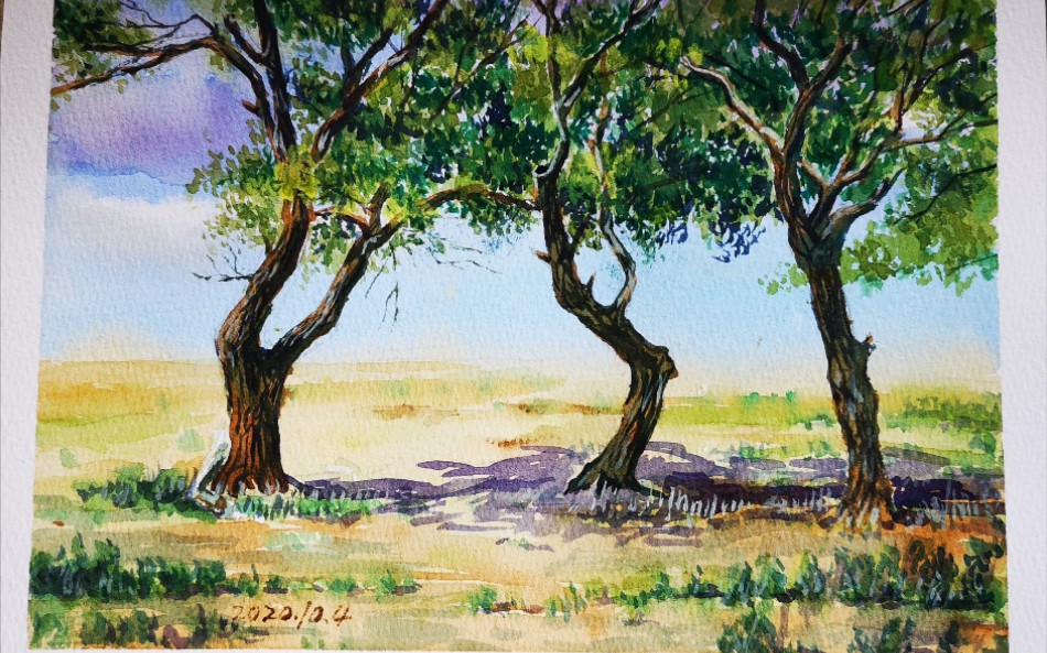 政治老师画水彩     第一次录制水彩风景绘画过程