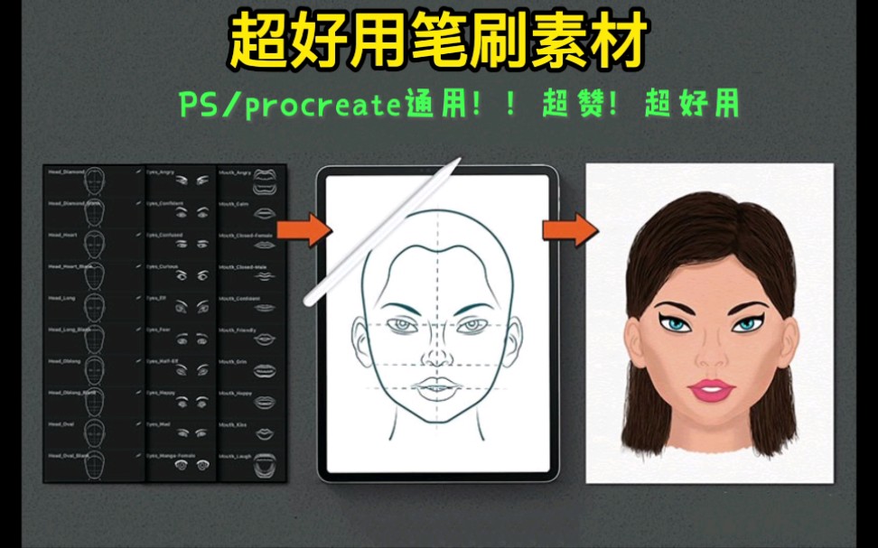 【procreate/ps笔刷分享】超好用人像大头笔刷素材,眼睛眉毛鼻子嘴巴头耳朵都有,以及其他的场景笔刷,用了都说nice,安利!!!哔哩哔哩bilibili