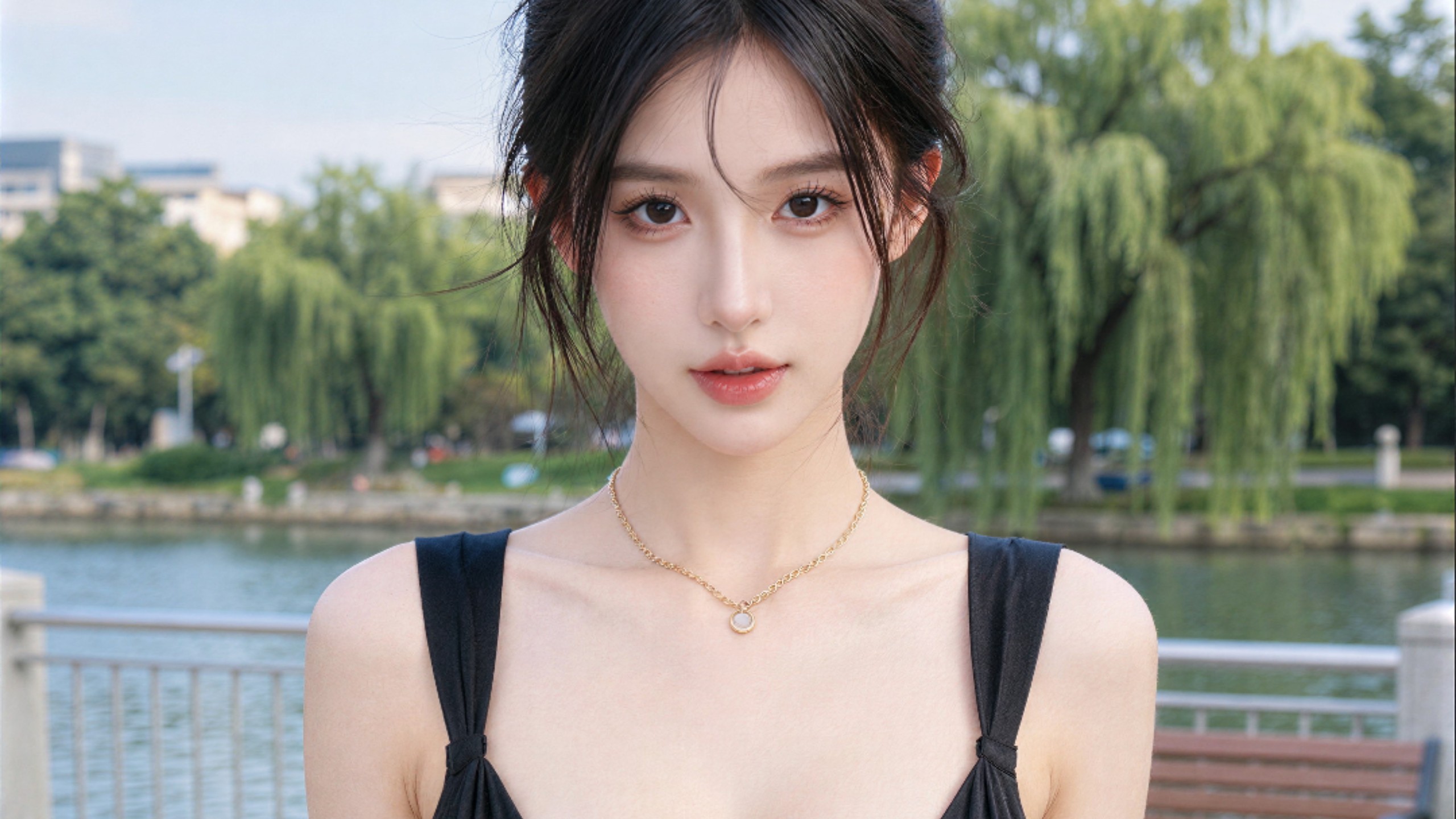 P7.夏日湖畔黑色吊带短裙