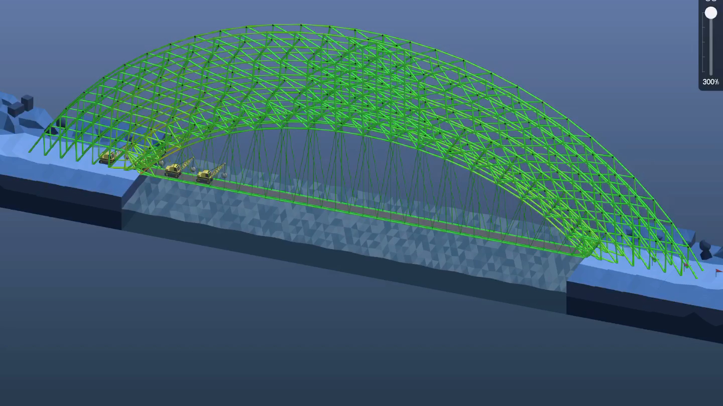 [图]《poly bridge》一次能过4辆吊车的跨海大桥长什么样？