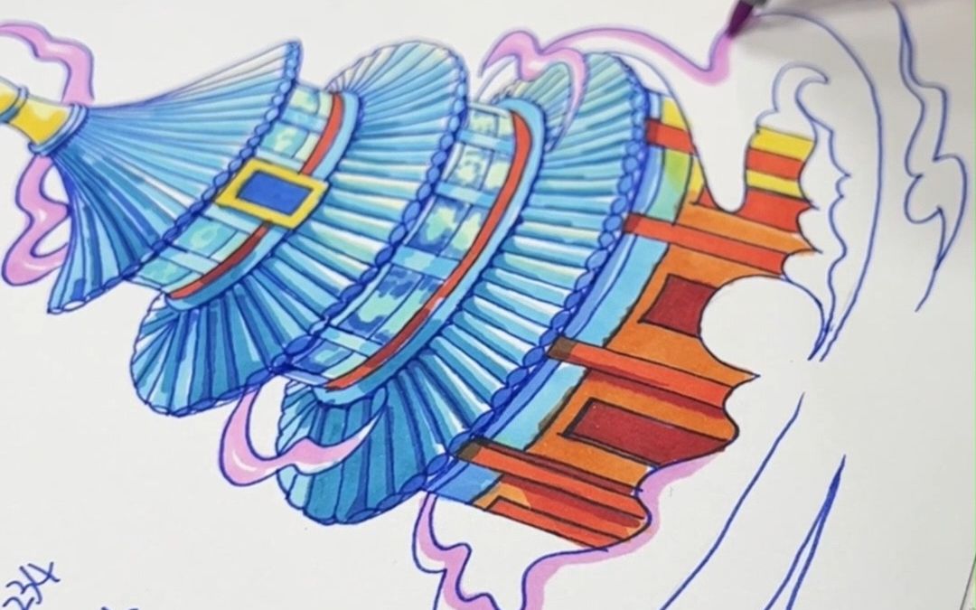 南昌大学艺术设计考研手绘单体马克笔示范 古建筑