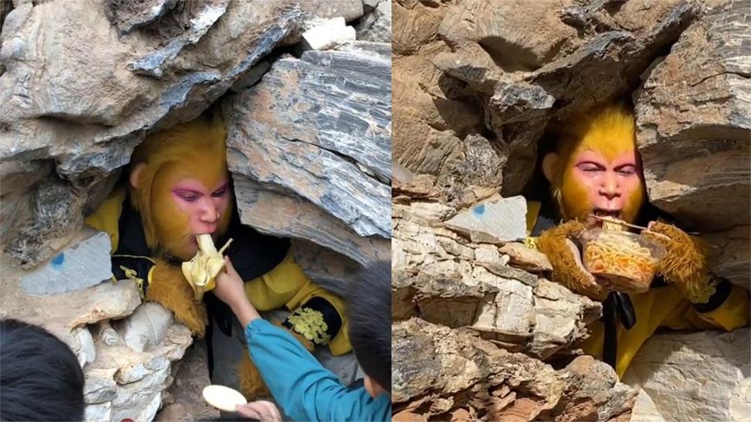 男子扮孙悟空被疯狂投喂,想吃板面竟真被送来,网友:他还点上了