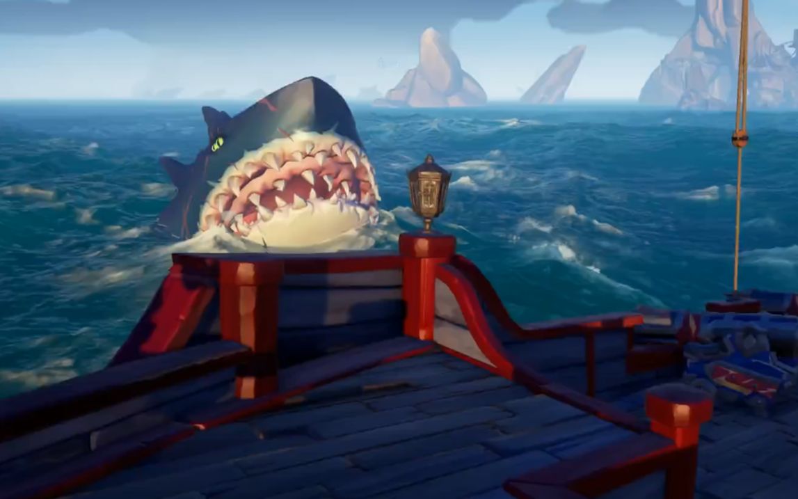 盗贼之海楚河舰船被巨齿鲨缠身幽灵船却紧追不舍