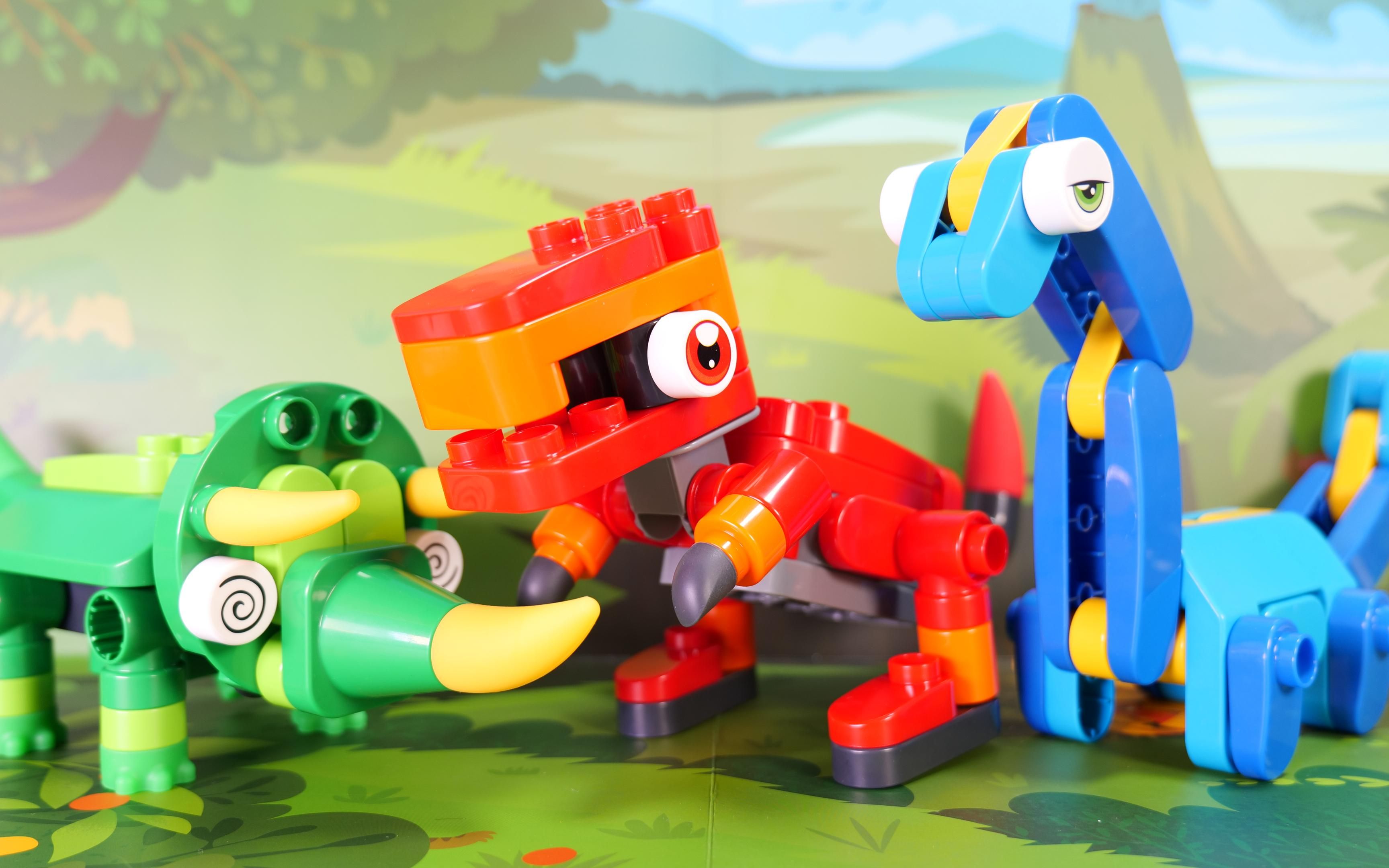 布鲁可积木玩具:遇到火山喷发,恐龙妈妈救出恐龙宝宝