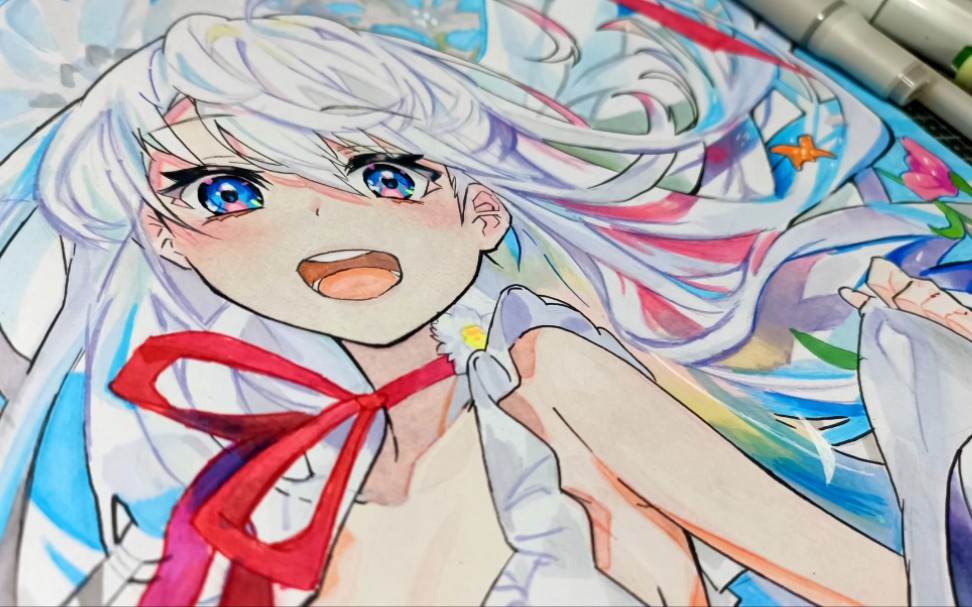 【临摹】马克笔上色过程,画师mika pikazo_哔哩哔哩_bilibili