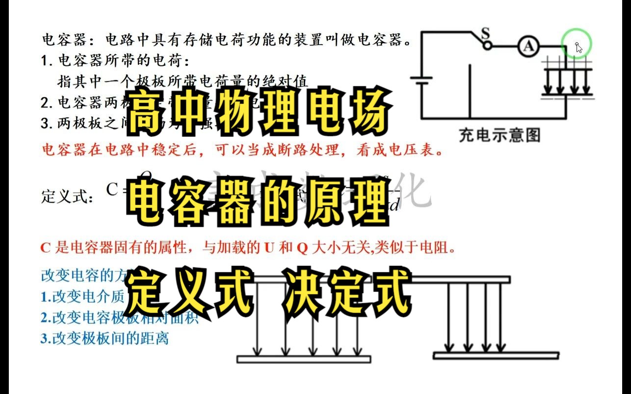 高中物理电场电容器的原理、定义式、决定式哔哩哔哩bilibili