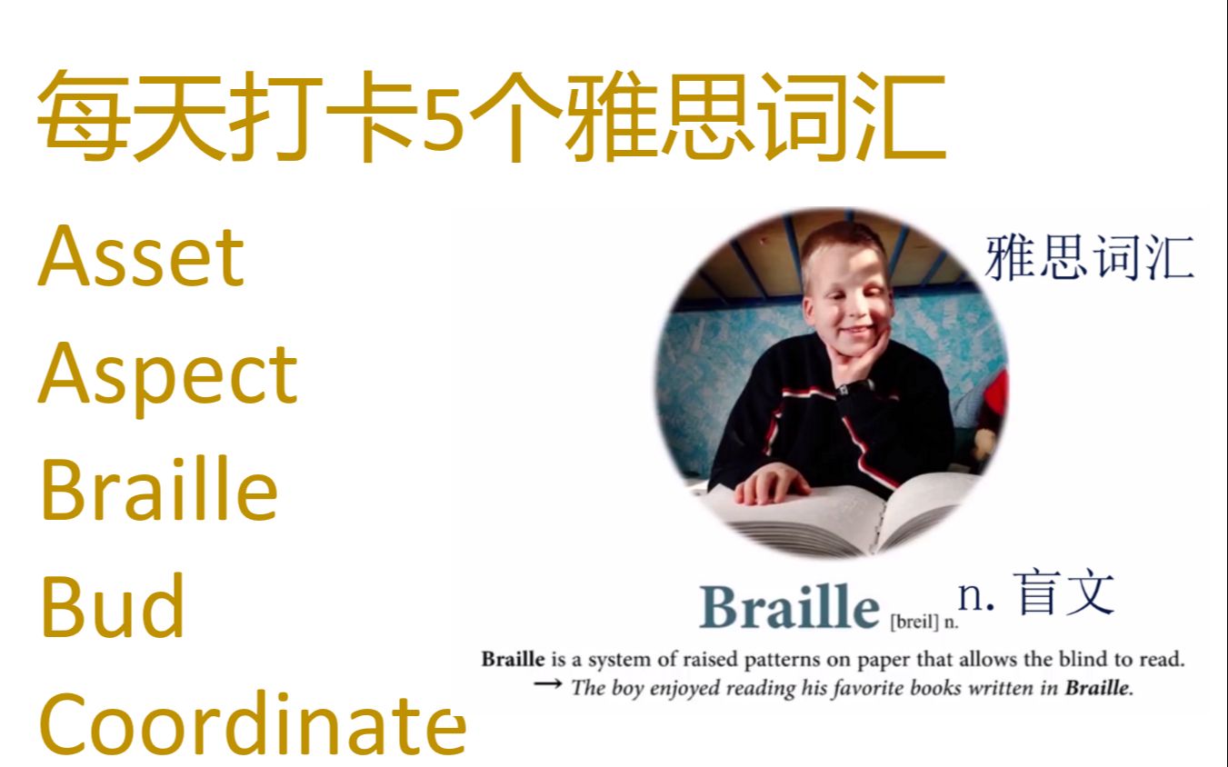 每天打卡5个雅思词汇 asset aspect, braille, bud, coordinate哔哩哔哩bilibili