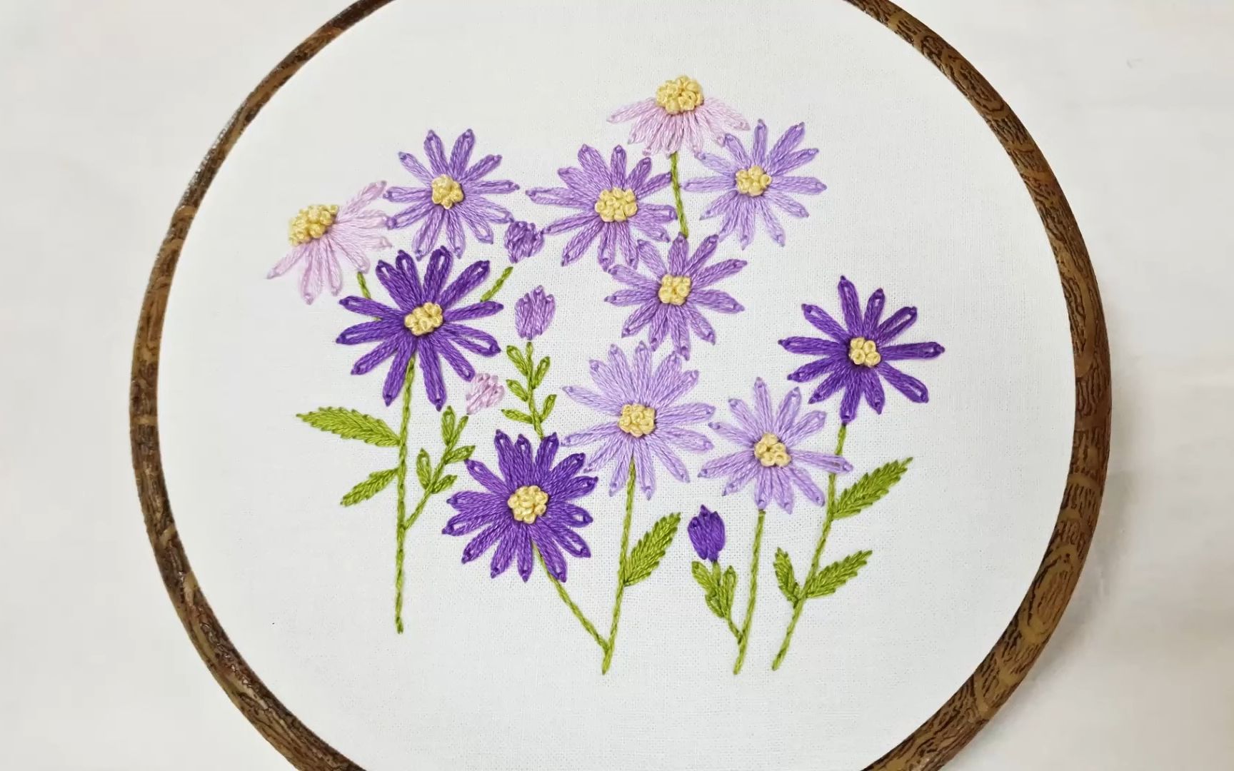 【gamsung stitch】适合初学者的紫色野花刺绣教程