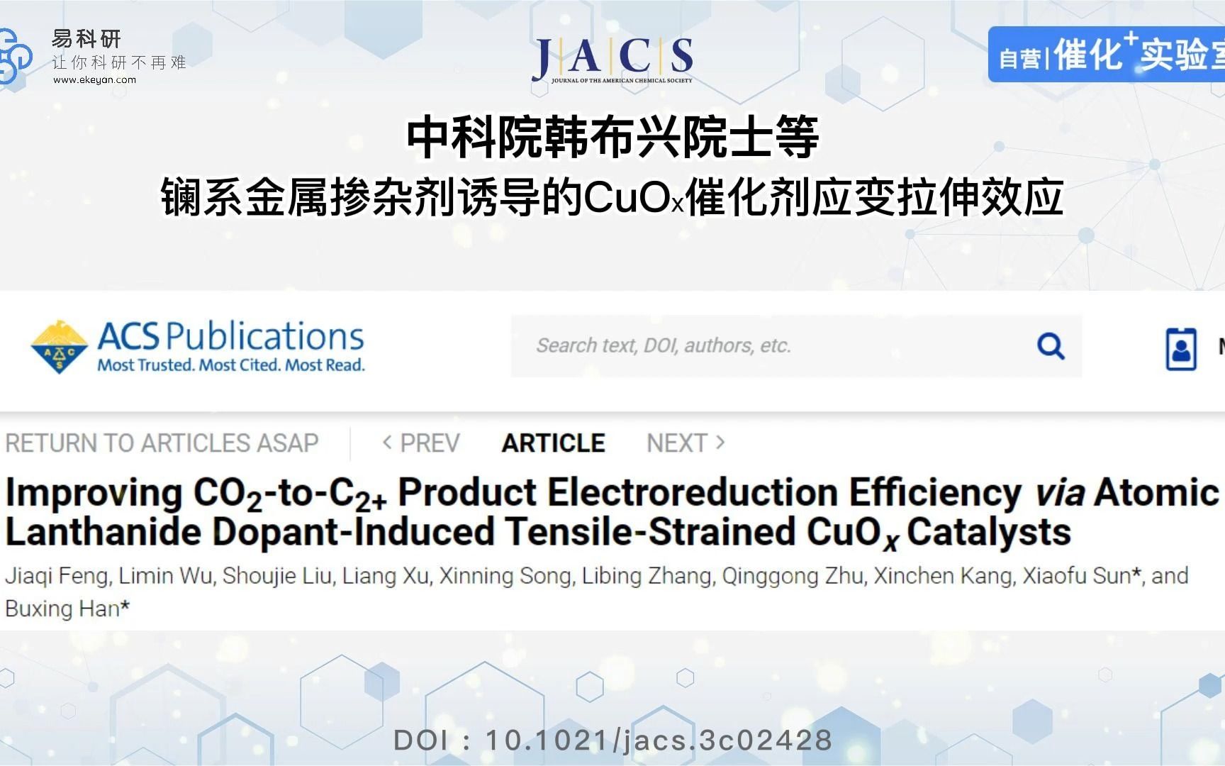 文献分享 |【JACS】中科院韩布兴院士等:镧系金属掺杂剂诱导的CuOx催化剂应变拉伸效应哔哩哔哩bilibili