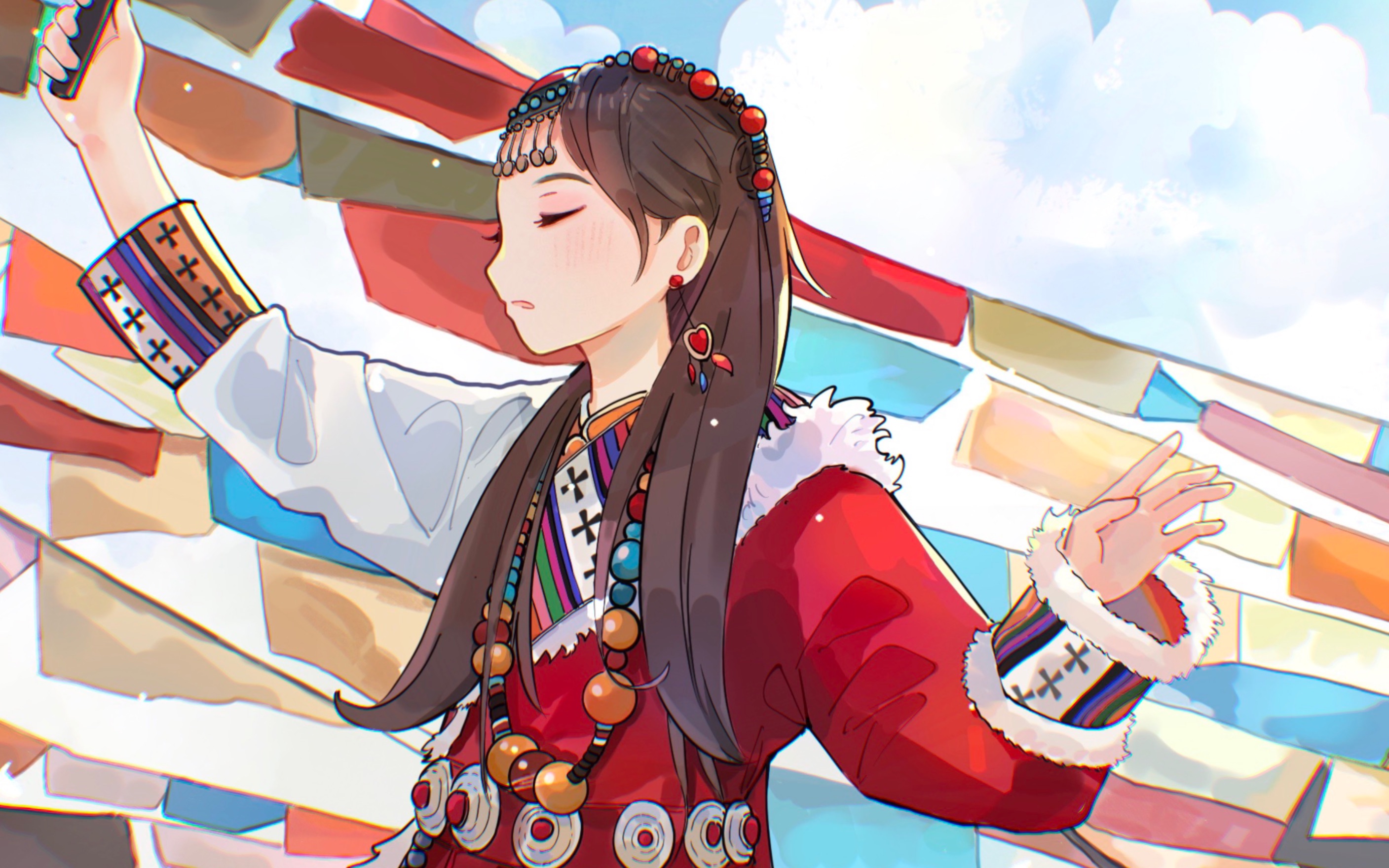 【2分钟治愈绘画过程】穿过旷野的风…你慢些走——藏族祈福少女