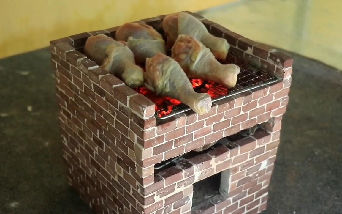 用迷你砖做一个神奇的烤炉,看看能不能烤出美味的鸡腿
