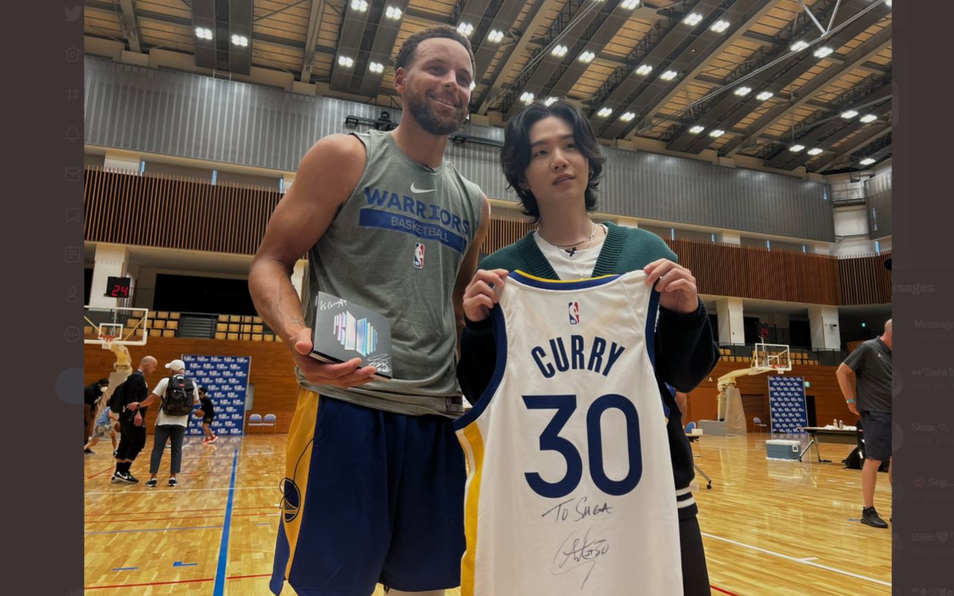 【中字】闵玧其和库里见面啦!!(Curry是NBA2022赛季总冠军金州勇士队的灵魂人物)哔哩哔哩bilibili