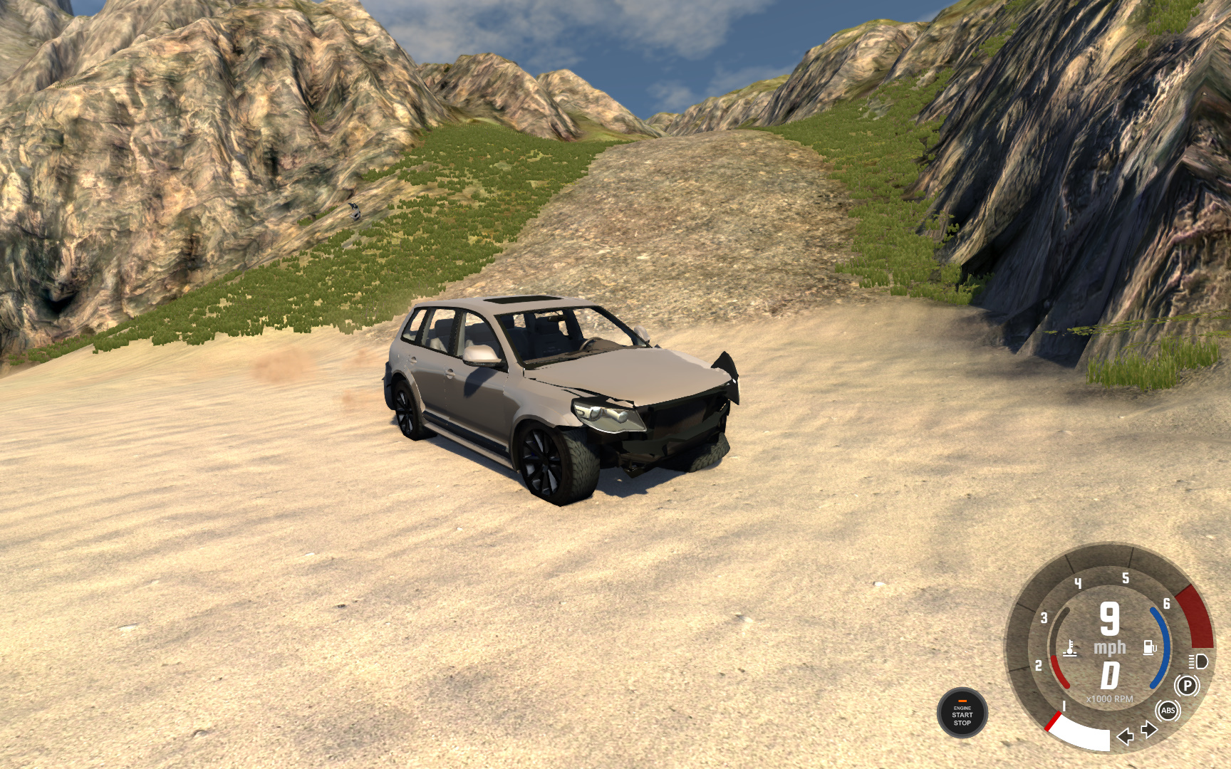 beamng车祸模拟器开着大众途锐冲下山这车坏的惨不忍睹