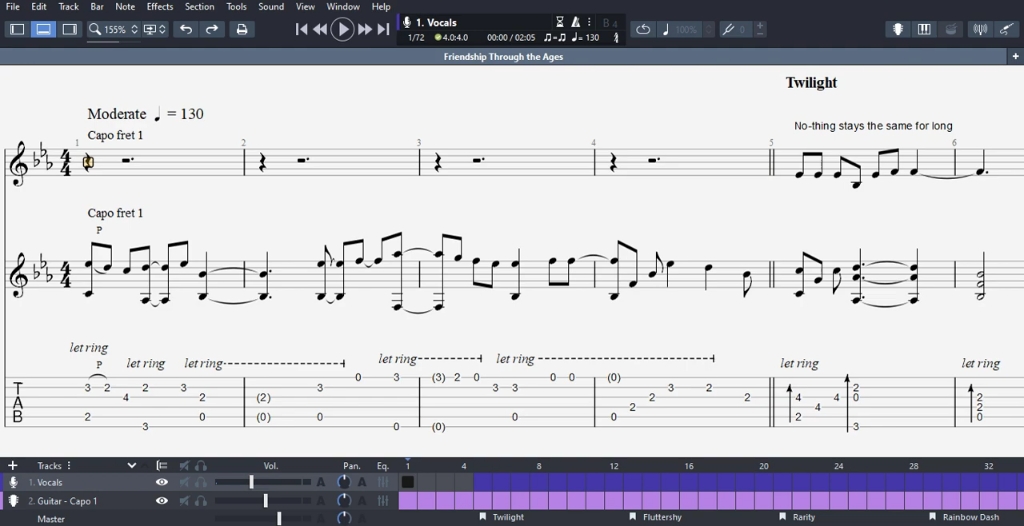 [图]Equestria Girls - "Friendship Through the Ages" Acoustic Fingerstyle Guitar Tab