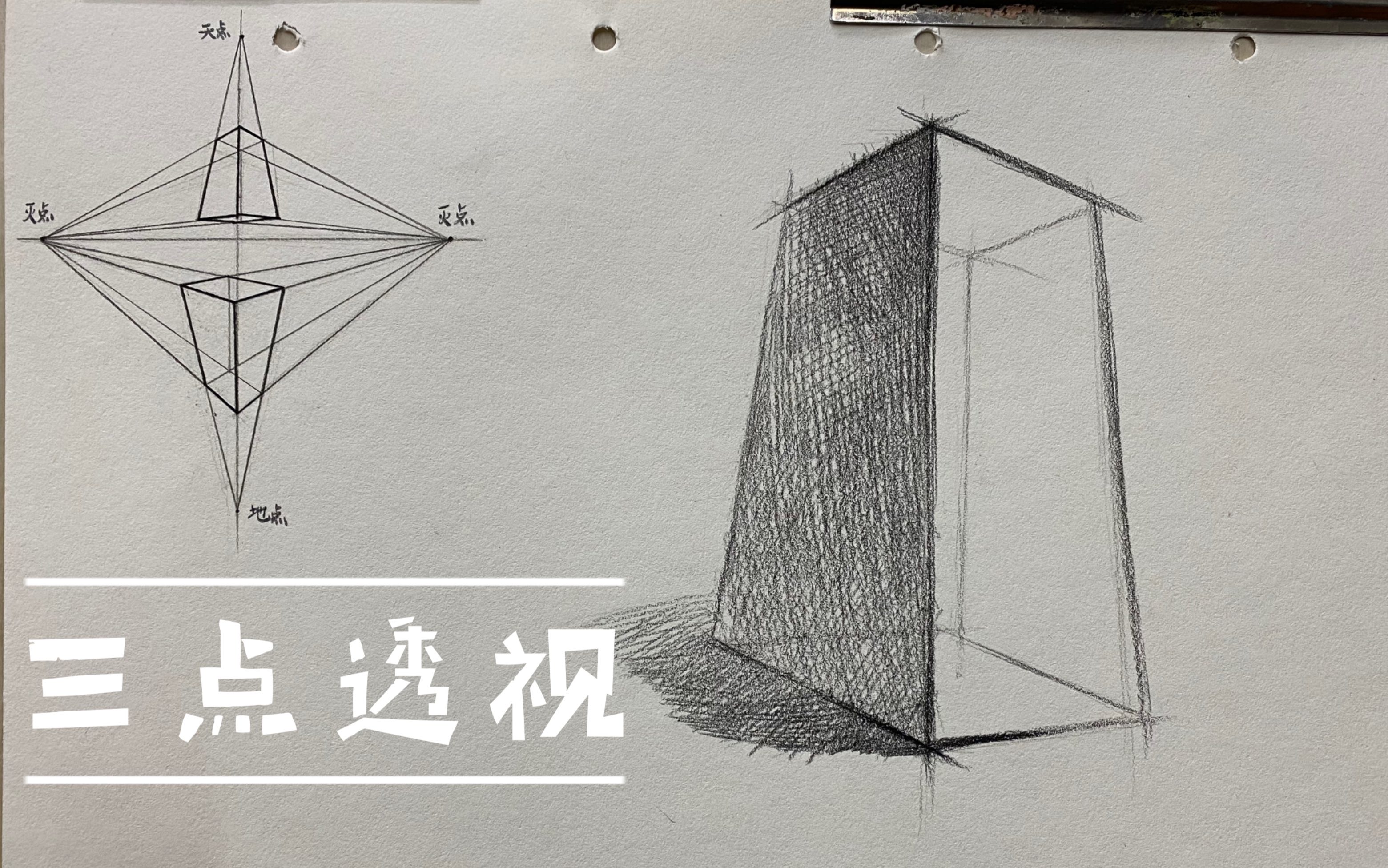 【素描】倾斜透视/三点透视教学示范哔哩哔哩bilibili