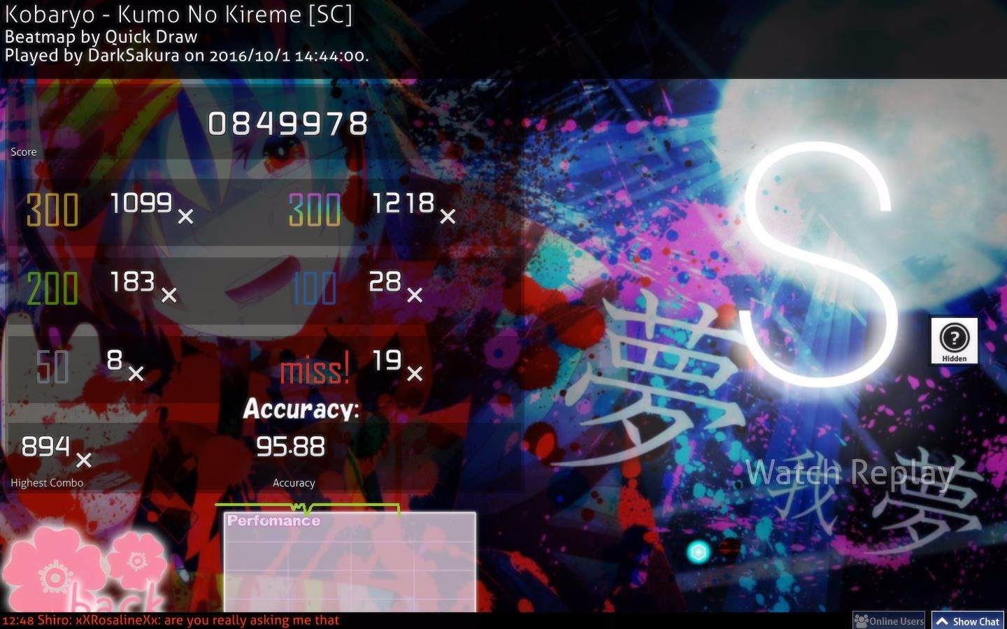 【osu mania】kobaryo - kumo no kireme hd 95.88acc