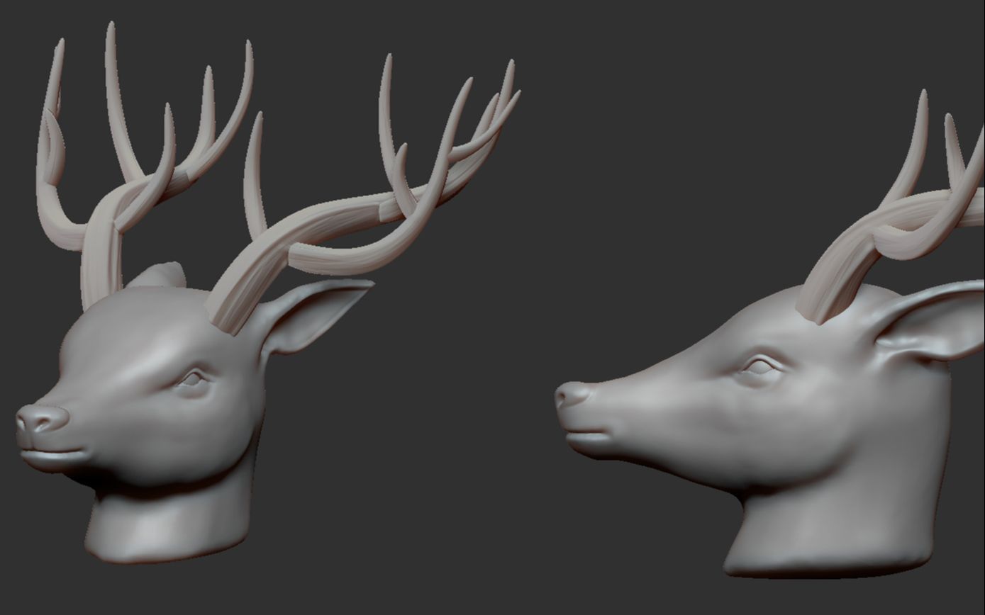 《zbrush新手教程》鹿头雕刻,zbrush新手必备福利,动物模型制作!