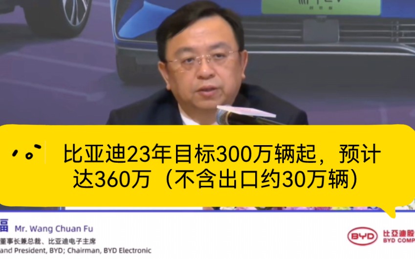 比亚迪23年目标300万辆起,预计达360万(不含出口约30万辆)哔哩哔哩bilibili