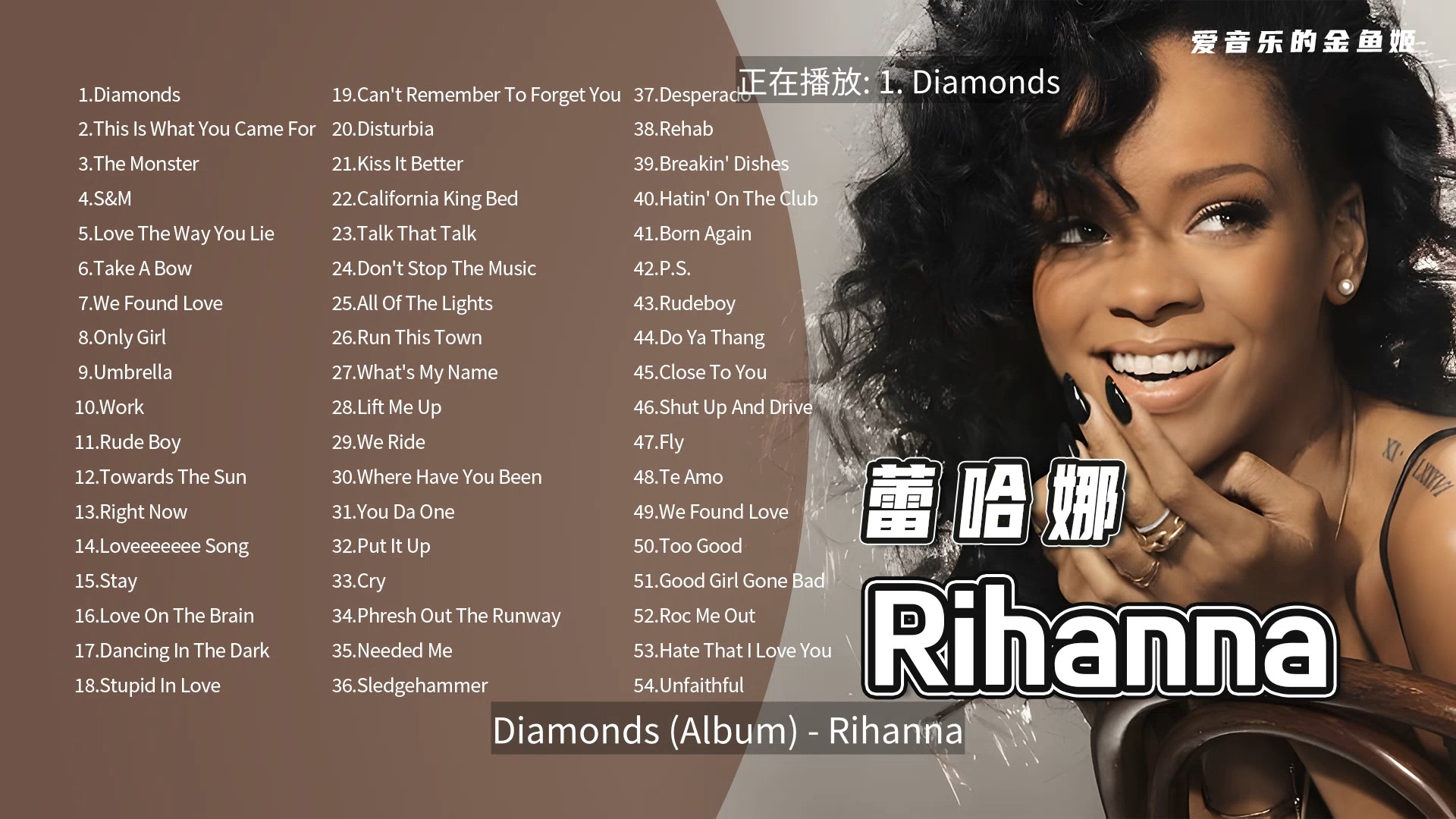 [图]精选【Rihanna 蕾哈娜 】 经典好听的高品质音乐合集54首 带歌词