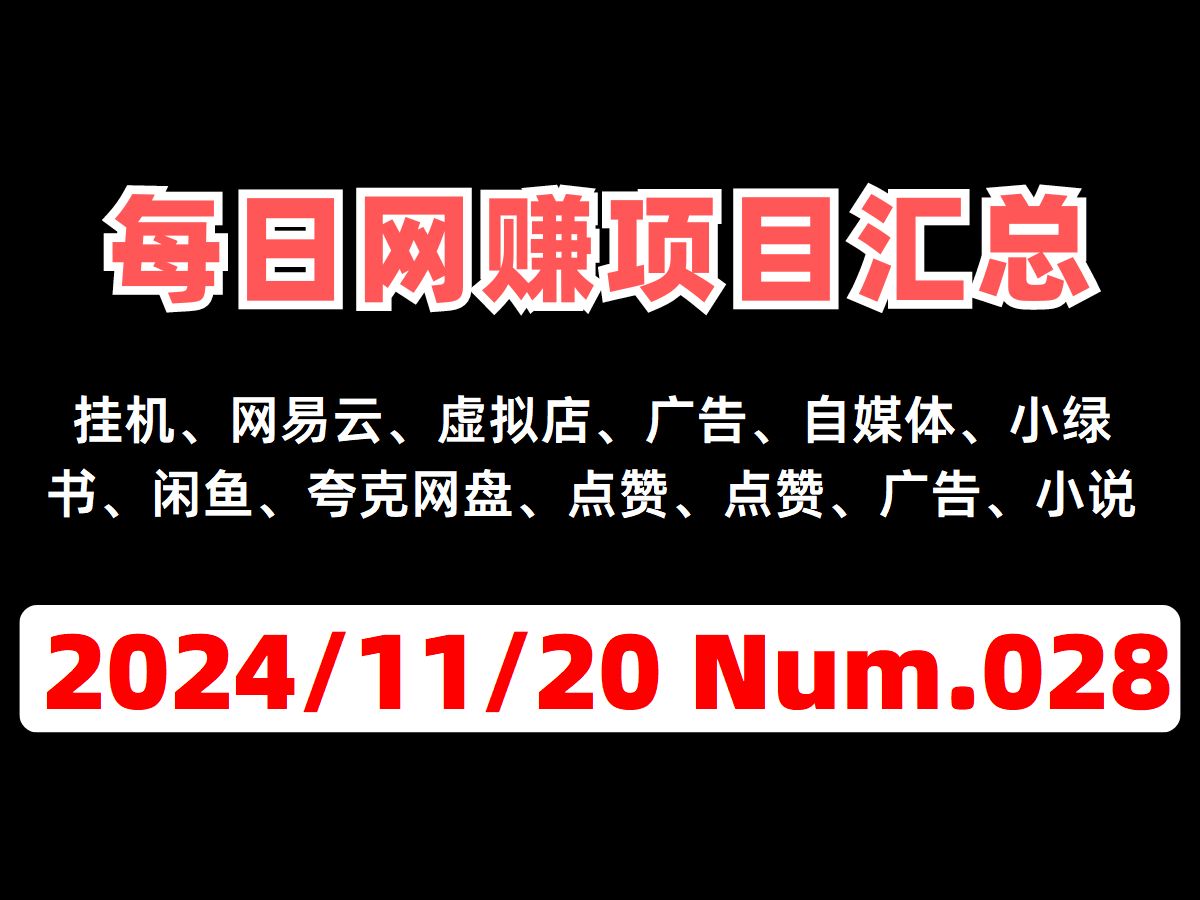 「全网网赚项目信息汇总」2024年11月20日第28期哔哩哔哩bilibili