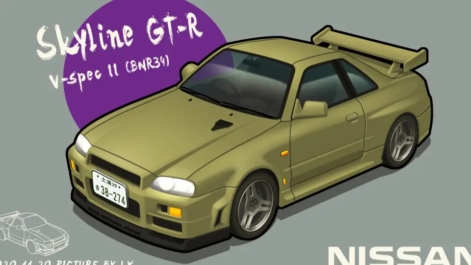 头文字D》川井淳郎Nissan Skyline 25GT Turbo(ER34) 绘制过程_哔哩哔哩 