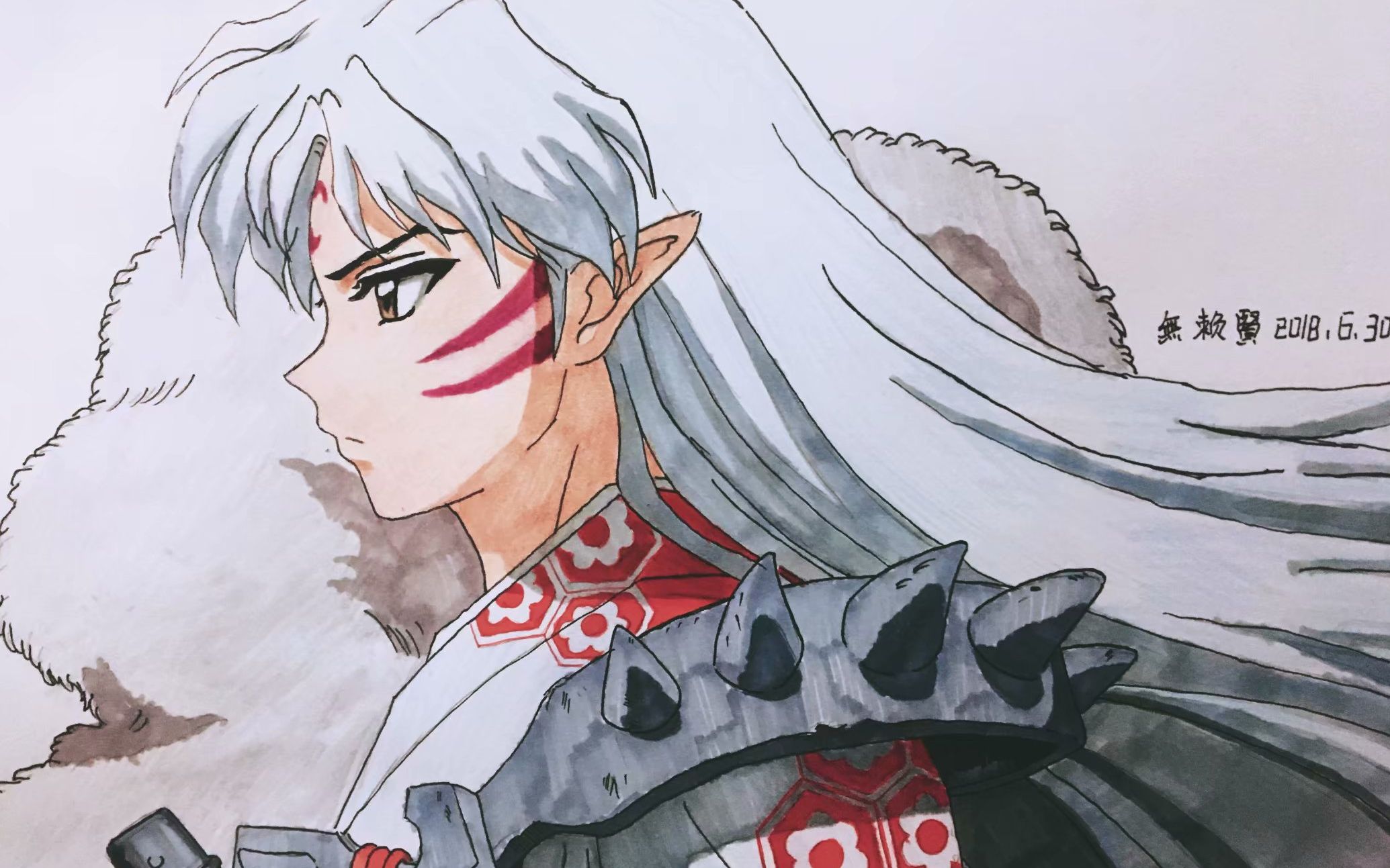 马克笔手绘杀生丸侧颜上色很渣 自学