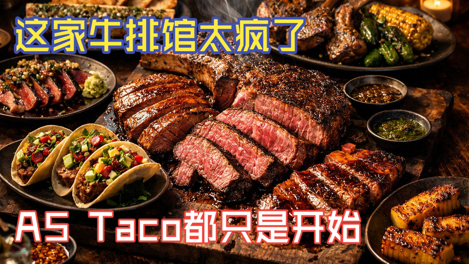 【英语食堂】这家牛排馆把规则全打破了！A5和牛竟做成Taco?，战斧边转边自浇脂，最后那块蜂蜜熟成Picanha直接封神?｜中英字幕