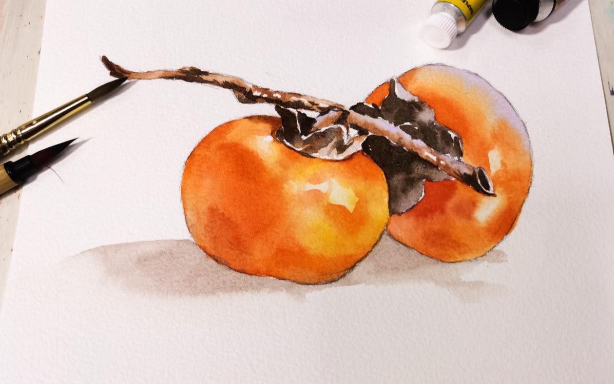 【水彩】来画个火红的柿子