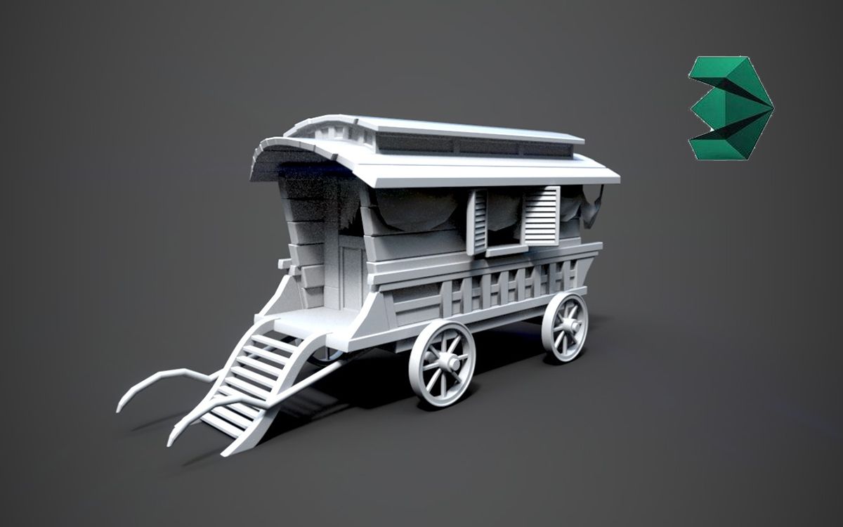 3d建模游戏道具马车模型制作教程