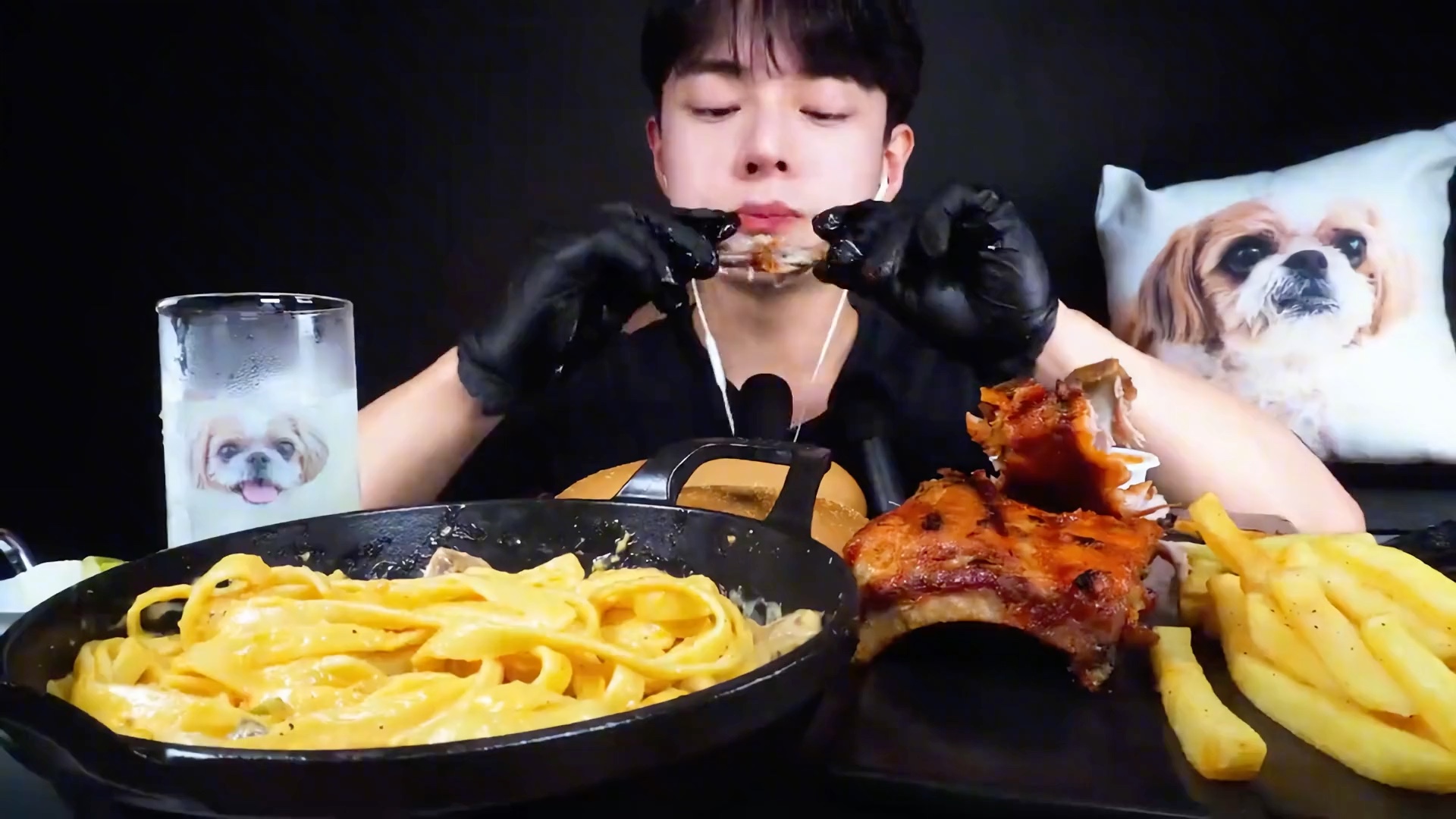 【asmr】韩国吃播chansori,今天吃意面和猪排骨