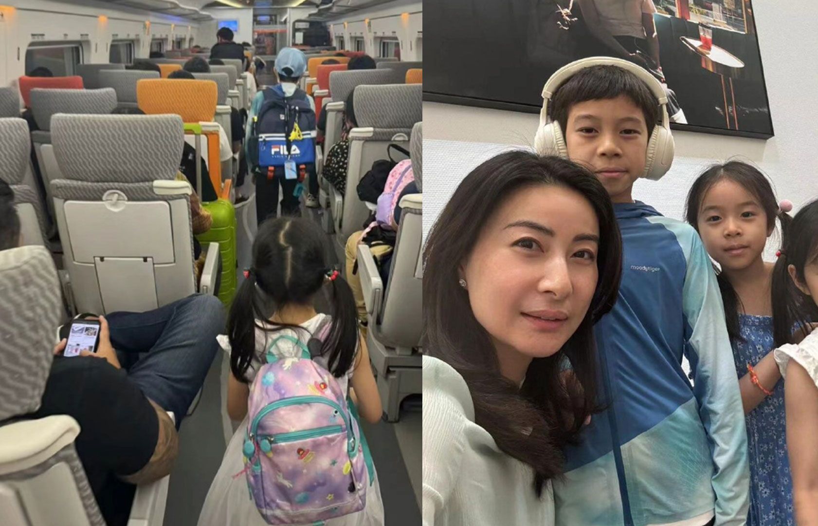 郭晶晶带孩坐高铁出行,自夸带三娃无压力,小女儿像迷你版霍启刚