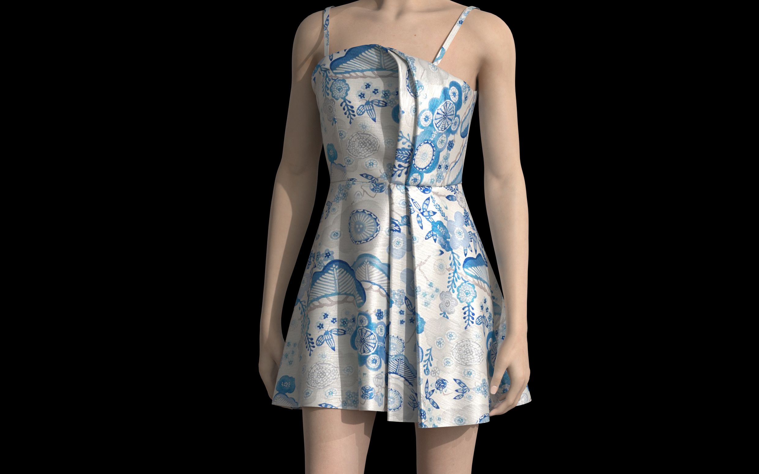 style 3d侧边褶裥连衣裙建模,效果展示