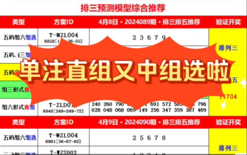 4月10日排三排五推荐,恭喜上期单注直组推荐命中组六组选哔哩哔哩bilibili