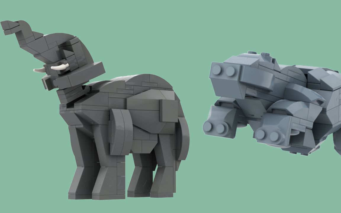 乐高积木搭建非洲大象和河马三维模型_哔哩哔哩_bilibili