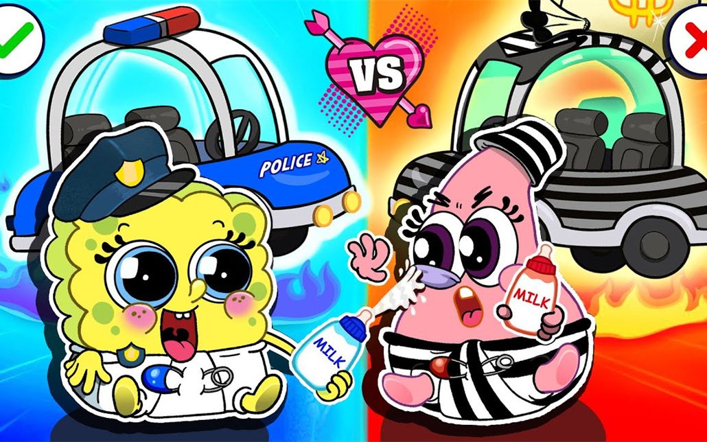 【spongebob】警车vs囚犯之车,海绵宝宝和派大星宝宝