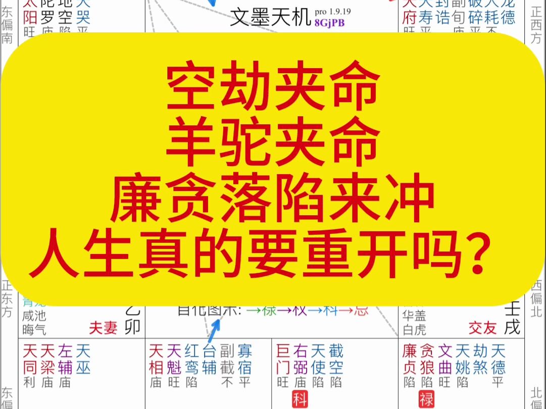 紫微斗数案例解析:羊驼夹命,空劫夹命,廉贞贪狼落陷来冲,人生真的会悲惨一生吗?哔哩哔哩bilibili