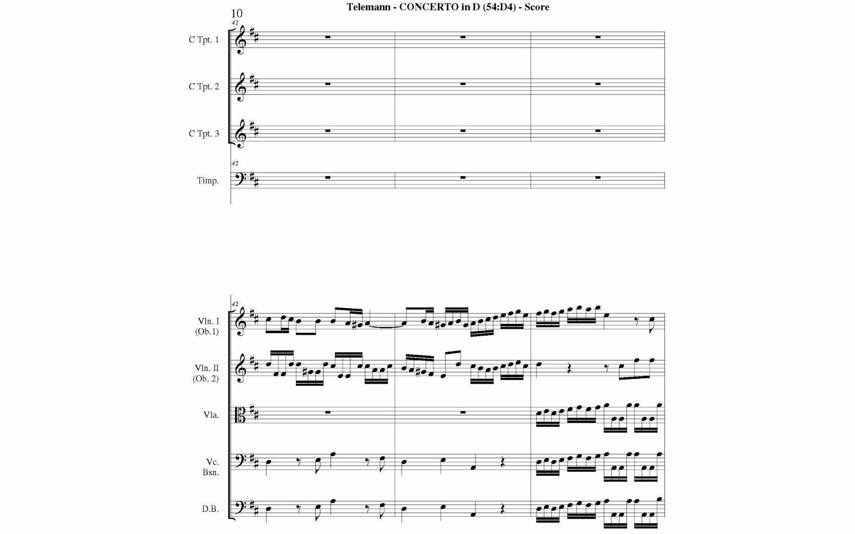 [图]［曲谱同步］Concerto for 3 Trumpets and Timpani 三枝小号与定音鼓协奏曲, TWV 54.D4 By Telemann 泰勒曼