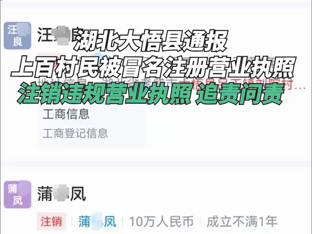 湖北上百村民被冒名注册营业执照 当地通报:对违规人员追责问责哔哩哔哩bilibili