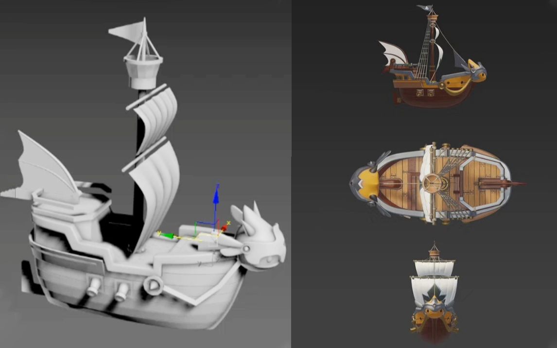 【3dmax场景建模】"海盗船"游戏模型制作,3dmax零基础布线教程